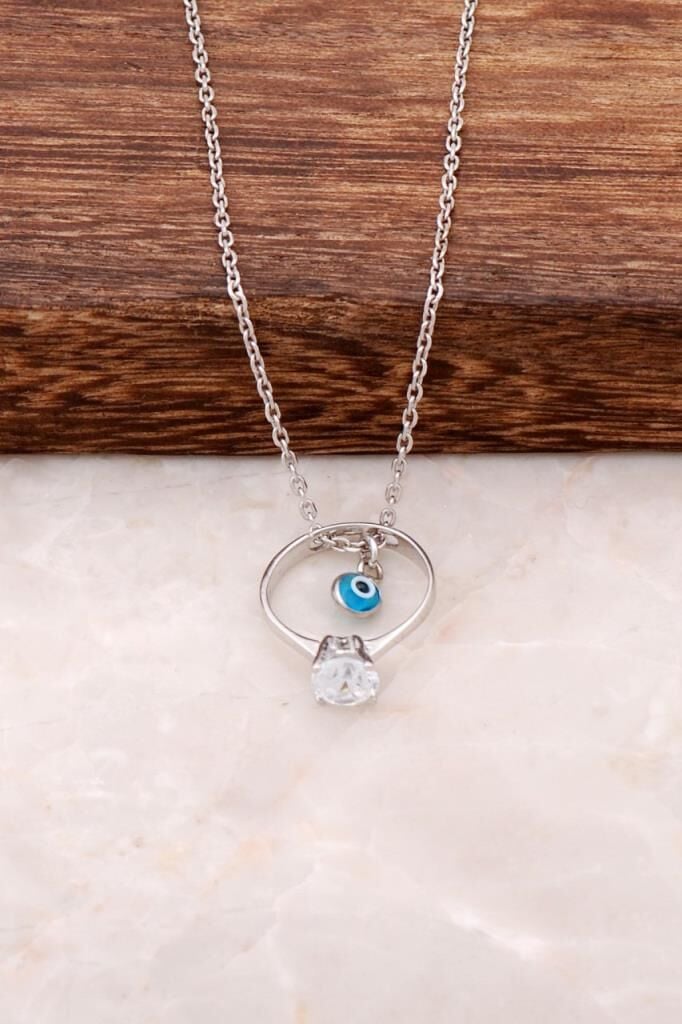 Tek Taş Rodyumlu Gümüş Kolye 1937