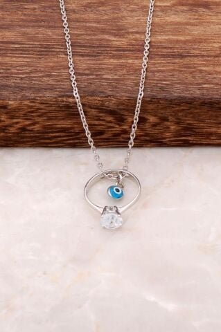 Tek Taş Rodyumlu Gümüş Kolye 1937