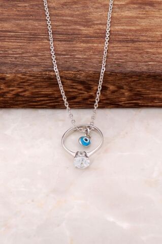 Tek Taş Rodyumlu Gümüş Kolye 1937