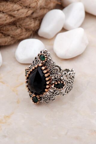 Telkari Elişi Taşlı Gümüş Yüzük 3230