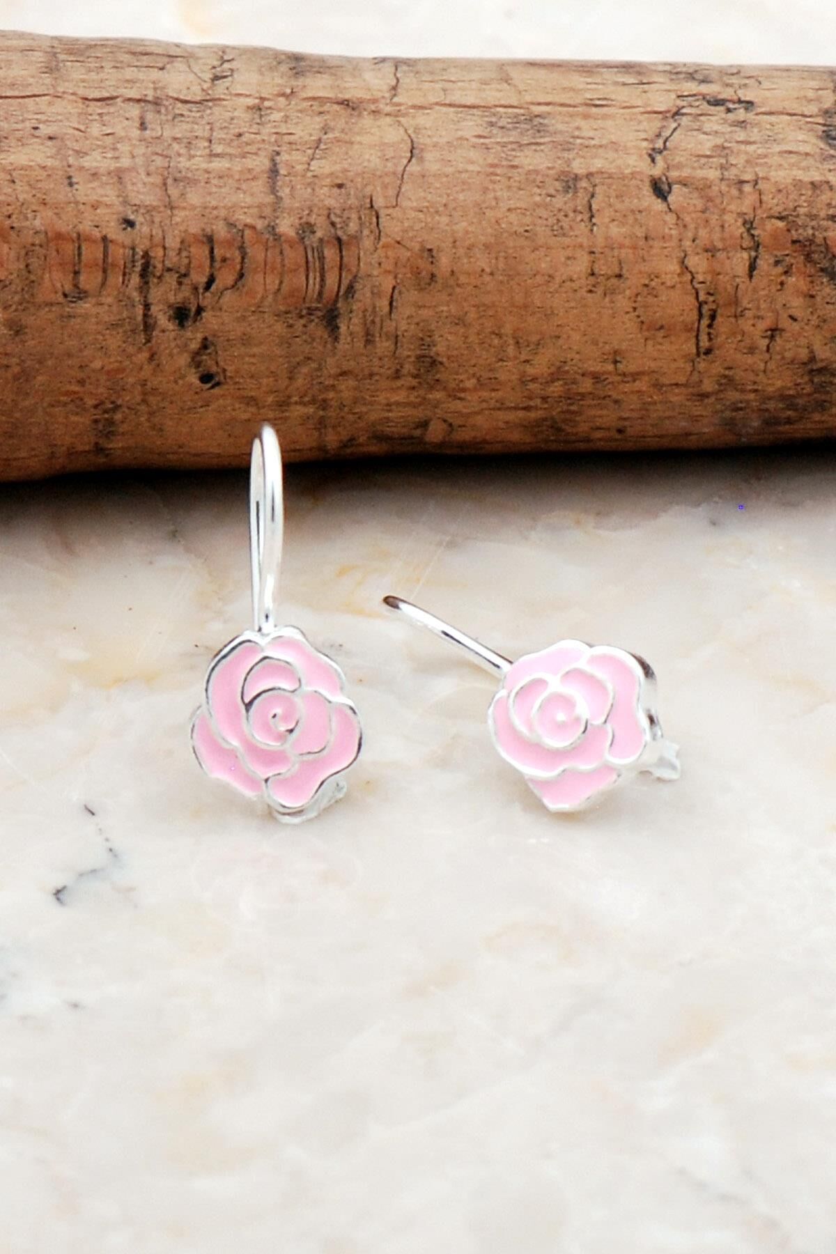 Gül Mineli Gümüş Çocuk Küpe 5335