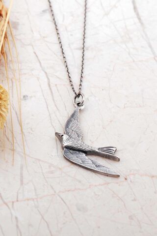 Güvercin Tasarım Elişi Gümüş Kolye 8084