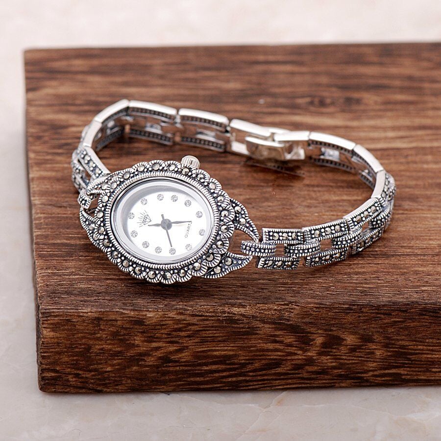 Markazit Taşlı Gümüş Saat 123