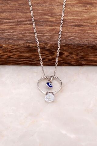 Tek Taş Rodyumlu Gümüş Kolye 1938