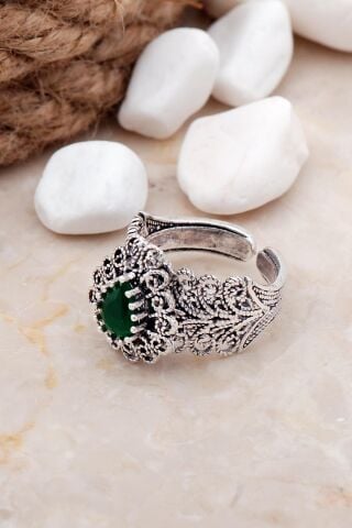 Telkari Elişi Gümüş damla Taşlı Yüzük 3231