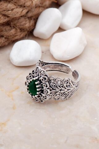 Telkari Elişi Gümüş damla Taşlı Yüzük 3231