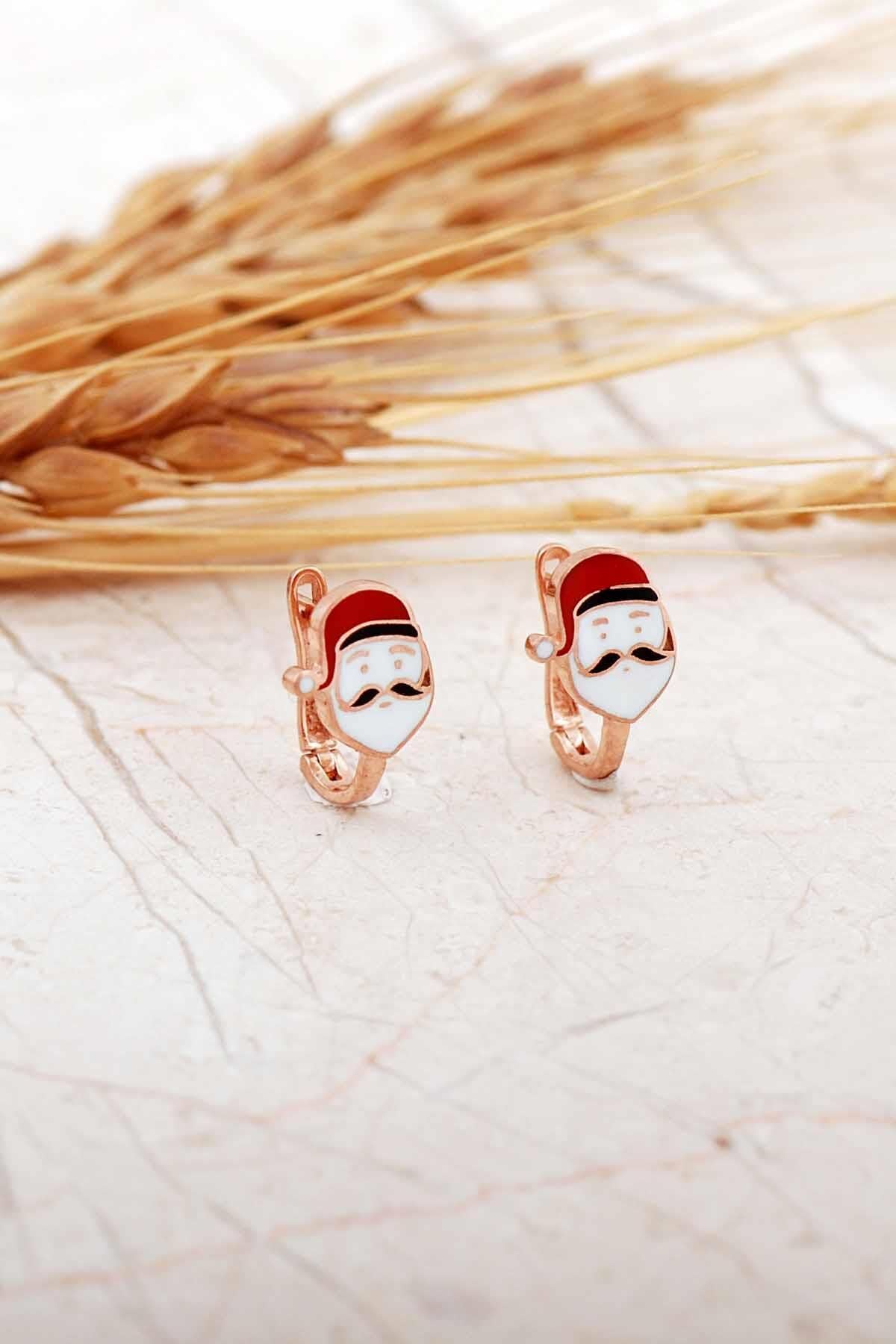 Mineli Noel Baba Rose Gümüş Çocuk Küpe 7287