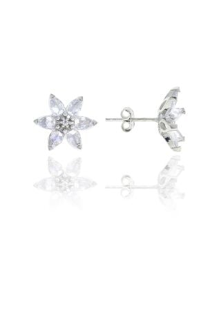 Lotus Çiçeği Tasarım Gümüş Küpe 5092