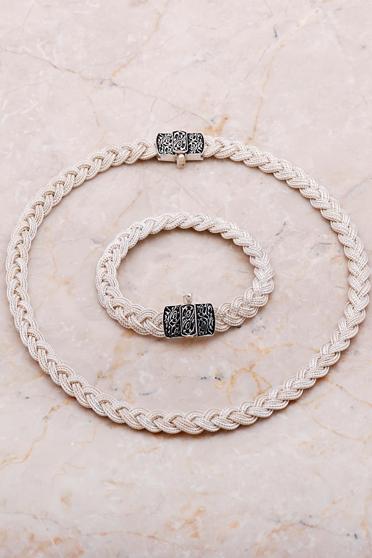 Midyat Hasırı Örgü Tasarım Elişi Gümüş Set 2672