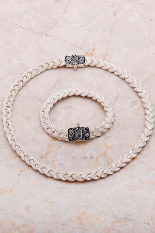 Midyat Hasırı Örgü Tasarım Elişi Gümüş Set 2672