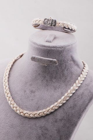 Midyat Hasırı Örgü Tasarım Elişi Gümüş Set 2672