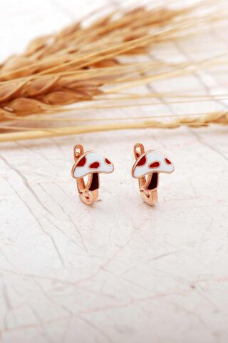 Mineli Mantar Rose Gümüş Çocuk Küpe 7288