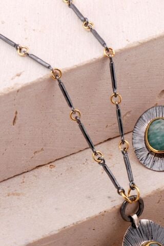 Amazonit Taşlı Çekiç Dövme Elişi Tasarım Gümüş Set 2783