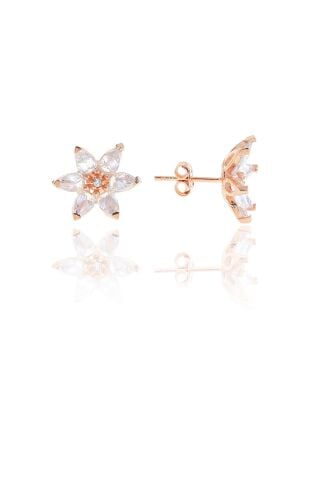 Lotus Çiçeği Tasarım Rose Gümüş Küpe 5093