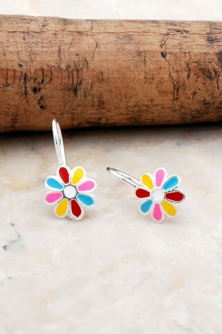 Papatya Mineli Gümüş Çocuk Küpe 5337