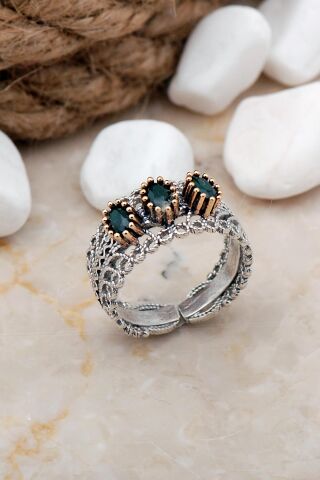 Telkari Elişi Gümüş Taşlı Yüzük 3234