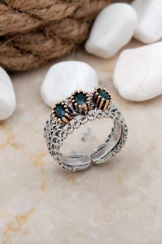 Telkari Elişi Gümüş Taşlı Yüzük 3234