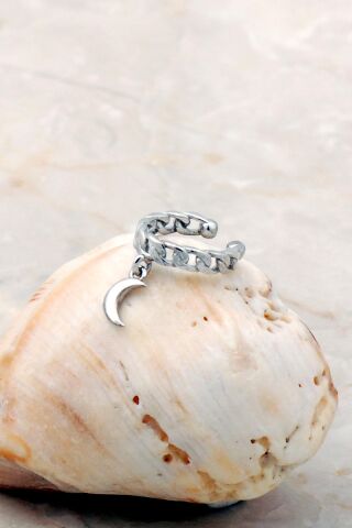 Hilal Rodyumlu Gümüş Kıkırdak Küpe 5338