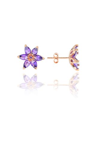 Lotus Çiçeği Tasarım Rose Gümüş Küpe 5095