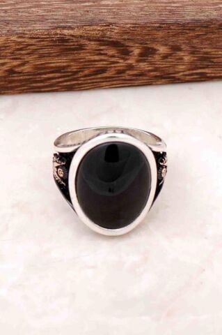 Oniks Taşlı Osmanlı Armalı Gümüş Erkek Yüzük 709