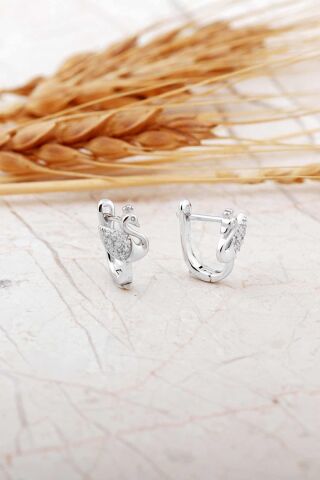 Taşlı Kuğu Rodyumlu Gümüş Çocuk Küpe 7292