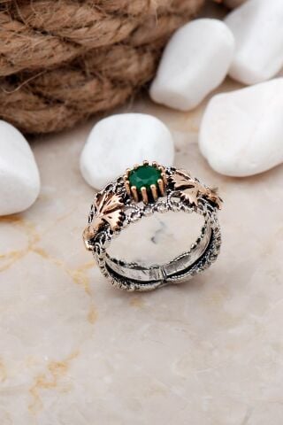 Telkari Elişi Taşlı Gümüş Karanfil Yüzük 3239