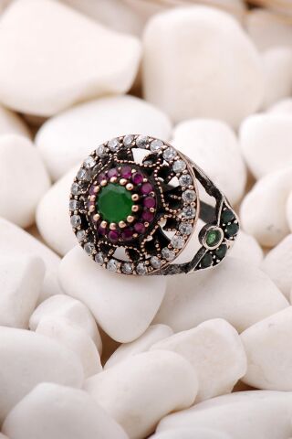 Kök Zümrüt Taşlı Elişi Gümüş Yüzük 129