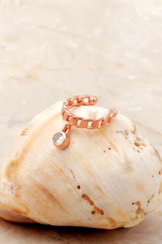 Tek Taş Rose Gümüş Kıkırdak Küpe 5343