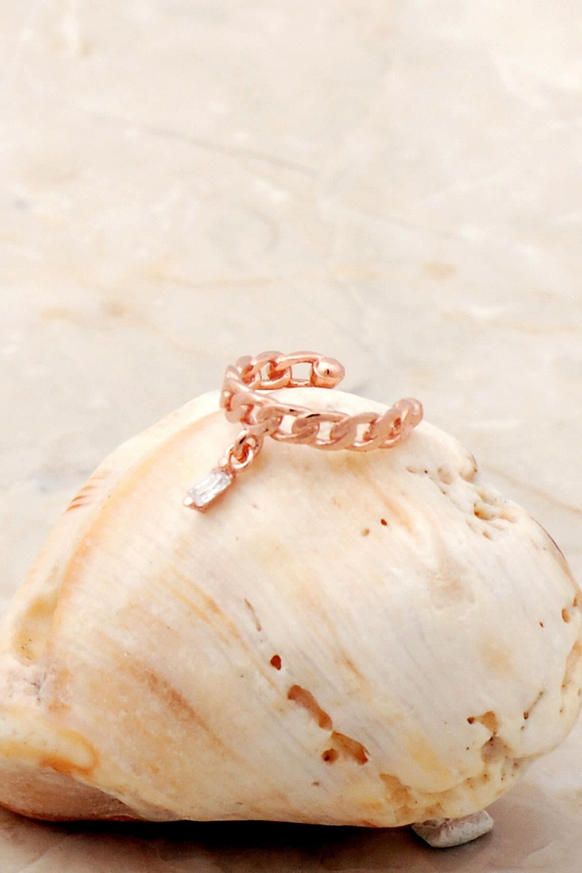 Baget Rose Gümüş Kıkırdak Küpe 5344