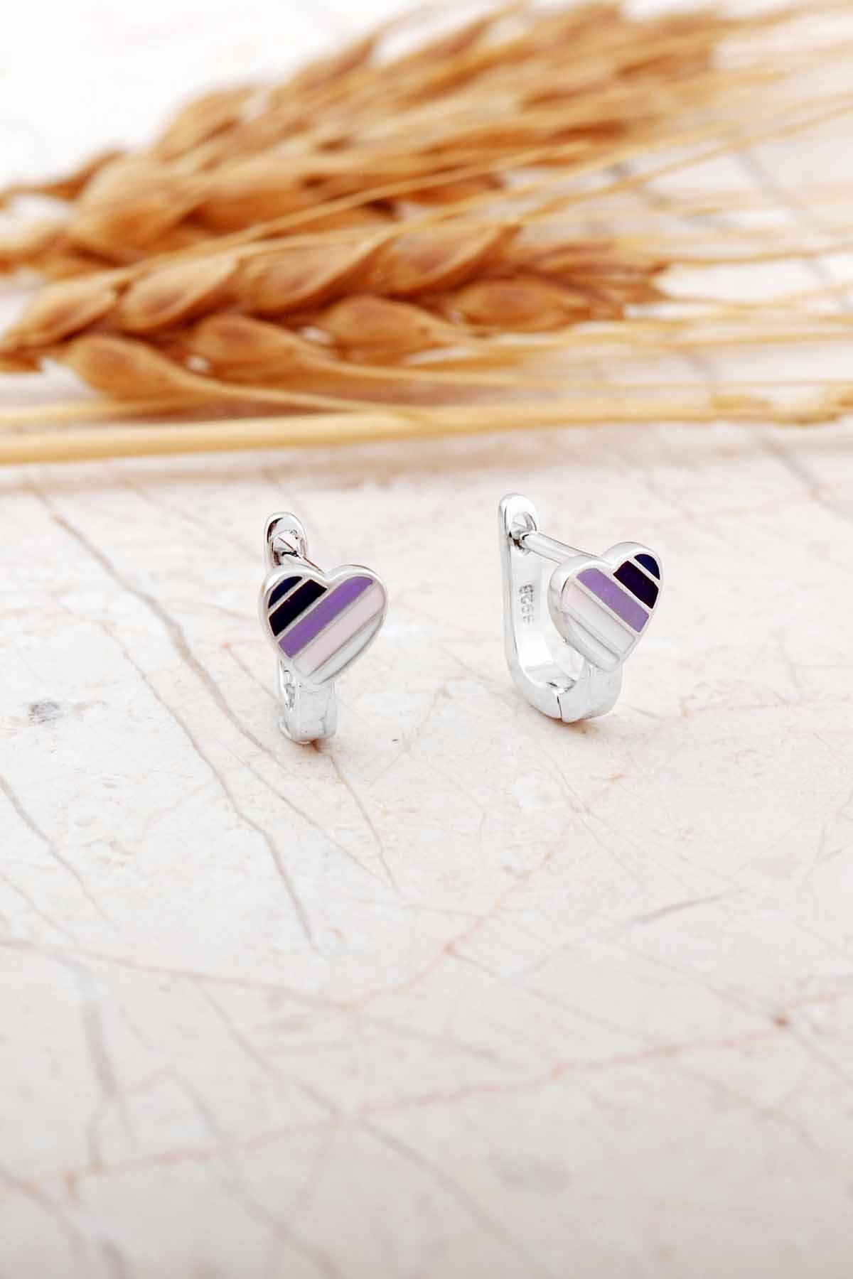 Mineli Kalp Rodyumlu Gümüş Çocuk Küpe 7296