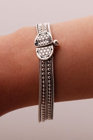 Yaşam Çiçeği Hasır Elişi Oksitli Tasarım Gümüş Bileklik 4306