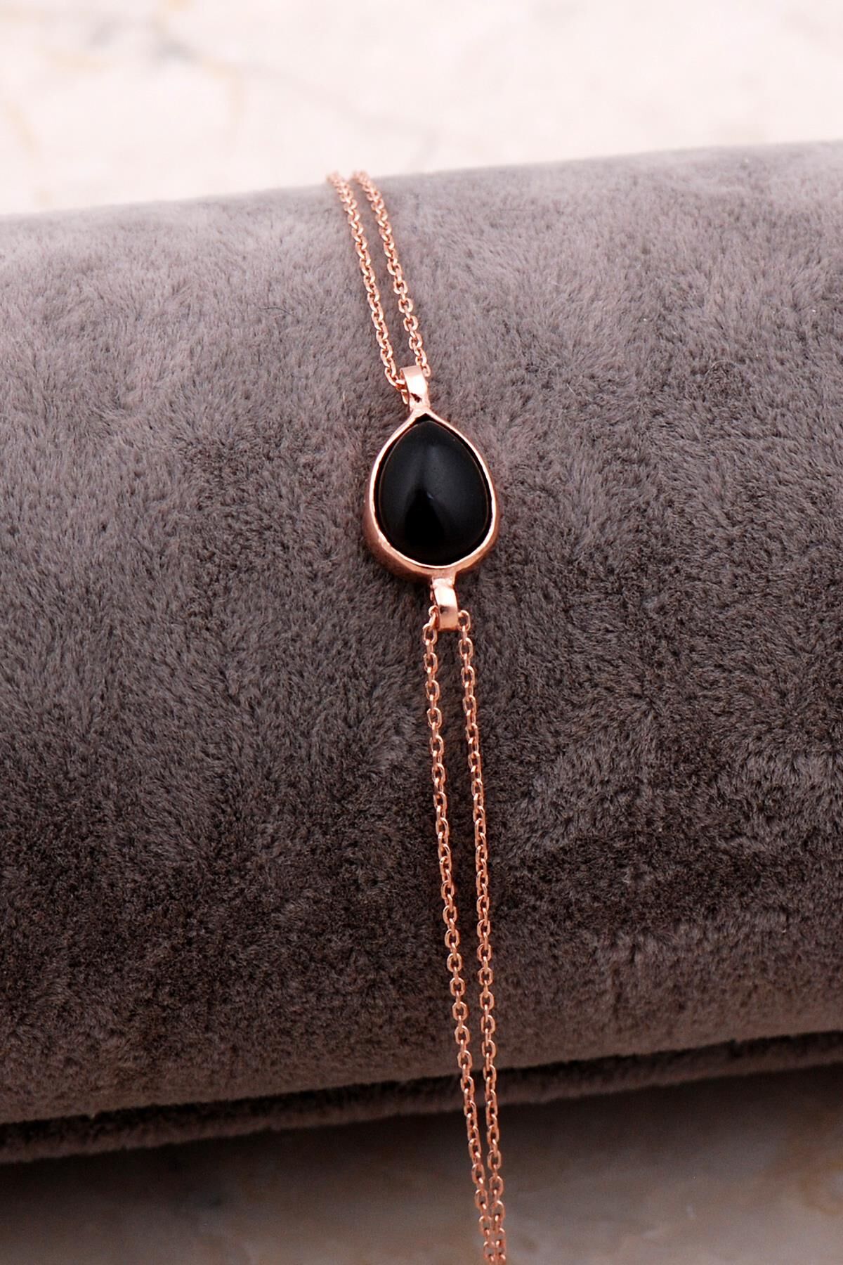 Doğal Smoky Taşlı Damla Mini Rose Gümüş Bileklik 4131