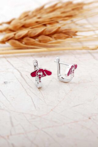 Mor Mineli Fil Rodyumlu Gümüş Çocuk Küpe 7297