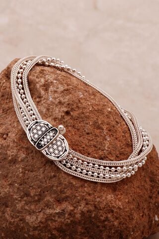 Yaşam Çiçeği Hasır Elişi Tasarım Gümüş Bileklik 4307