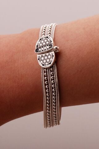 Yaşam Çiçeği Hasır Elişi Tasarım Gümüş Bileklik 4307