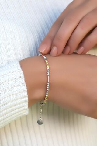 Dorika Toplu Altın Yaldızlı Gümüş Bileklik 3286