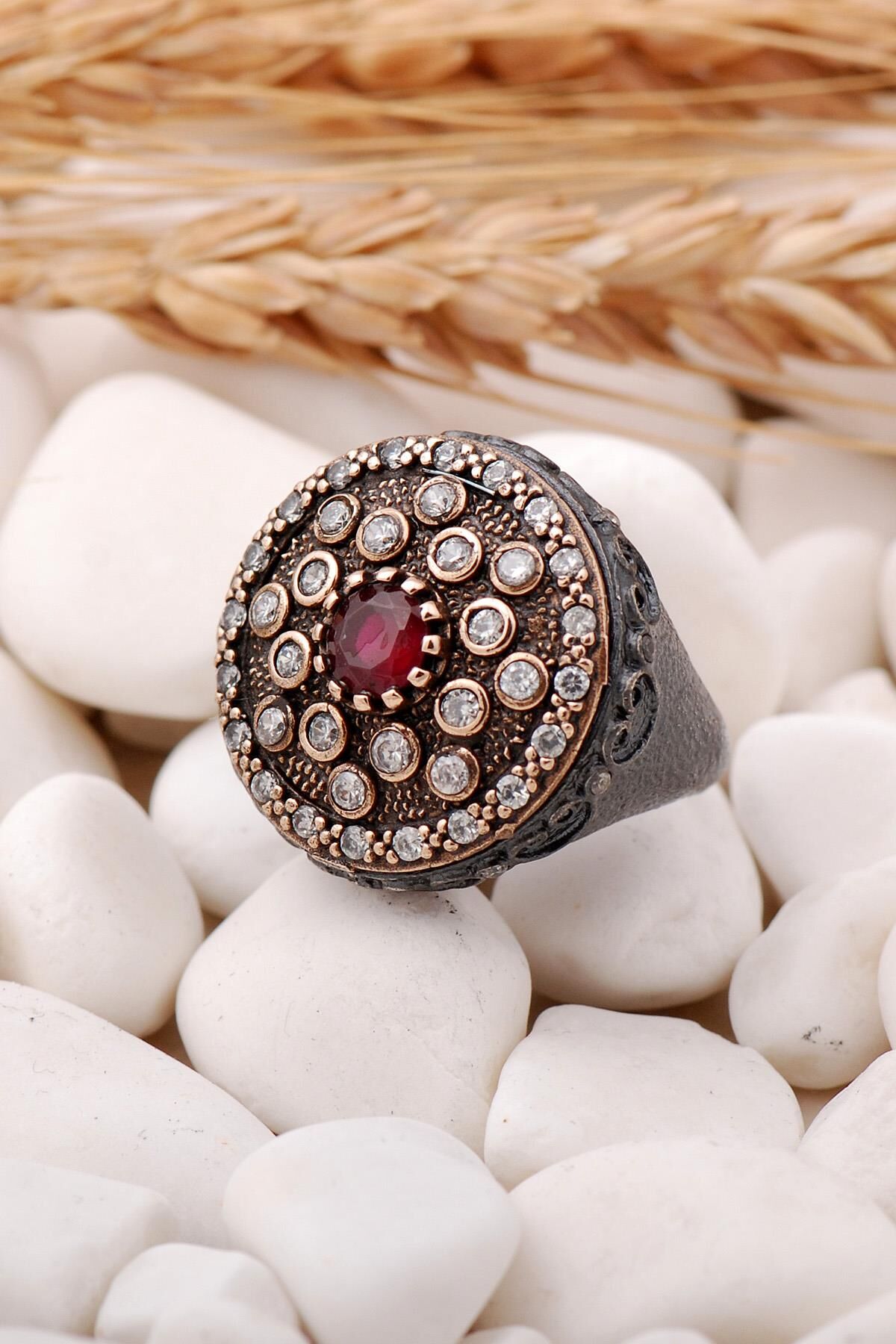 Kök Yakut Taşlı Elişi Gümüş Yüzük 133