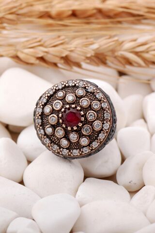 Kök Yakut Taşlı Elişi Gümüş Yüzük 133