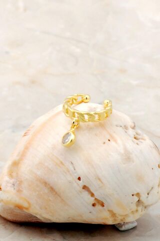 Tek Taş Altın Yaldızlı Gümüş Kıkırdak Küpe 5346