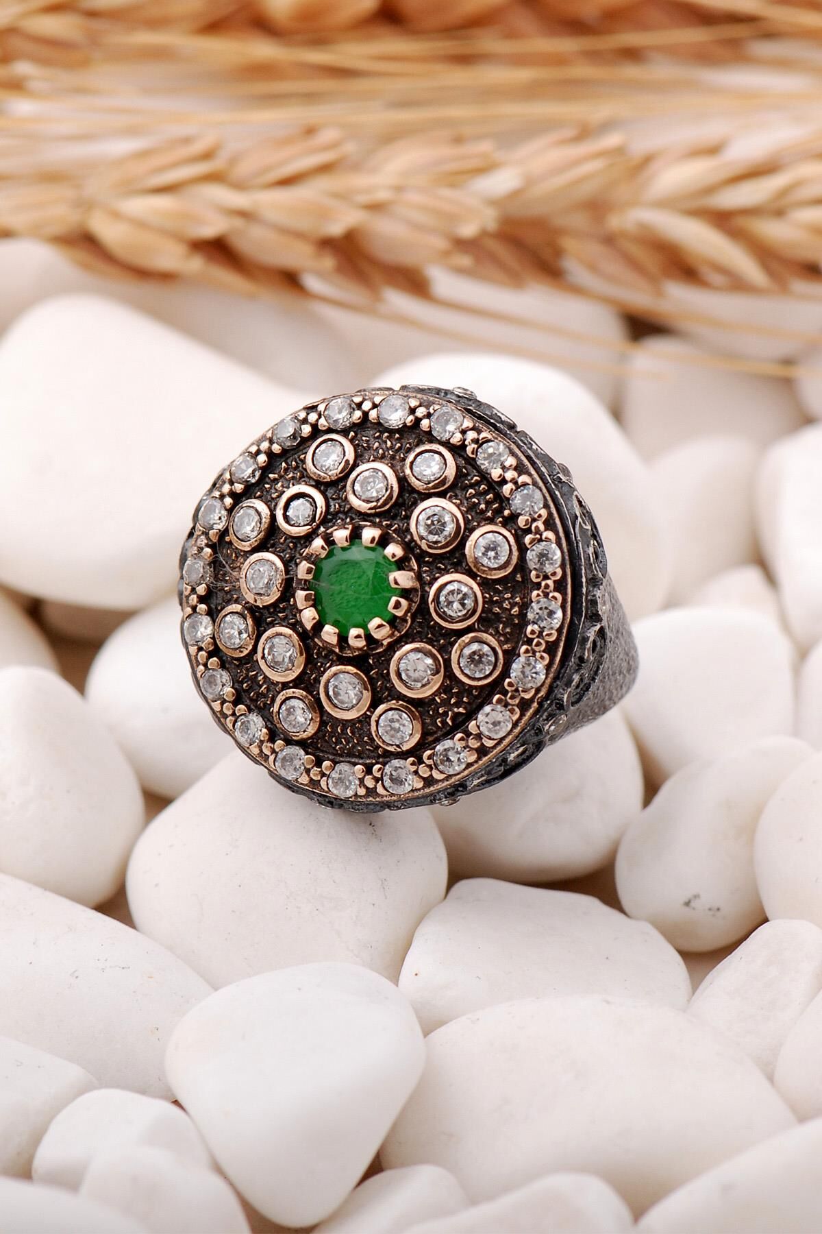 Kök Zümrüt Taşlı Elişi Gümüş Yüzük 134