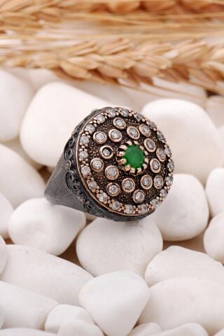 Kök Zümrüt Taşlı Elişi Gümüş Yüzük 134