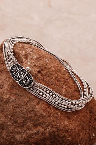 Mardin Güneşi Hasır Elişi Oksitli Tasarım 925 Ayar Gümüş Bileklik 4310