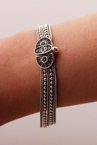 Anadolu Motifli Hasır Elişi Oksitli Tasarım Gümüş Bileklik 4310