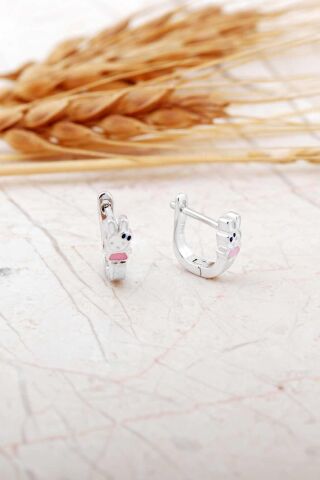 Mineli Tavşan Rodyumlu Gümüş Çocuk Küpe 7300