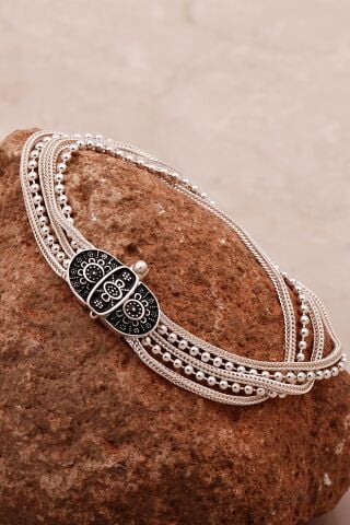 Mardin Güneşi Hasır Elişi Tasarım 925 Ayar Gümüş Bileklik 4311
