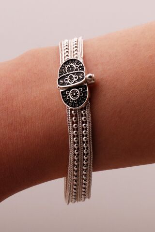 Anadolu Motifli Hasır Elişi Tasarım Gümüş Bileklik 4311