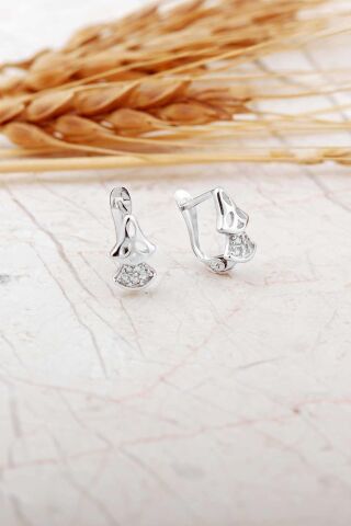 Tasarım Rodyumlu Gümüş Çocuk Küpe 7301