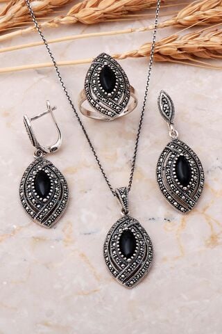 Oniks ve Markazit Taşlı Gümüş Set 2502