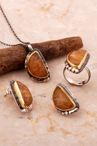 Sitrin Taşlı Tasarım Elişi Gümüş Set 2796