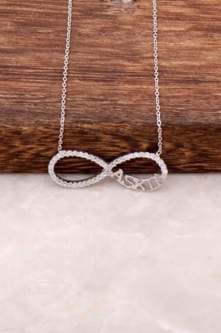 Zirkon Taşlı Sonsuzluk Tasarımlı Rodyumlu Gümüş Kolye 1952